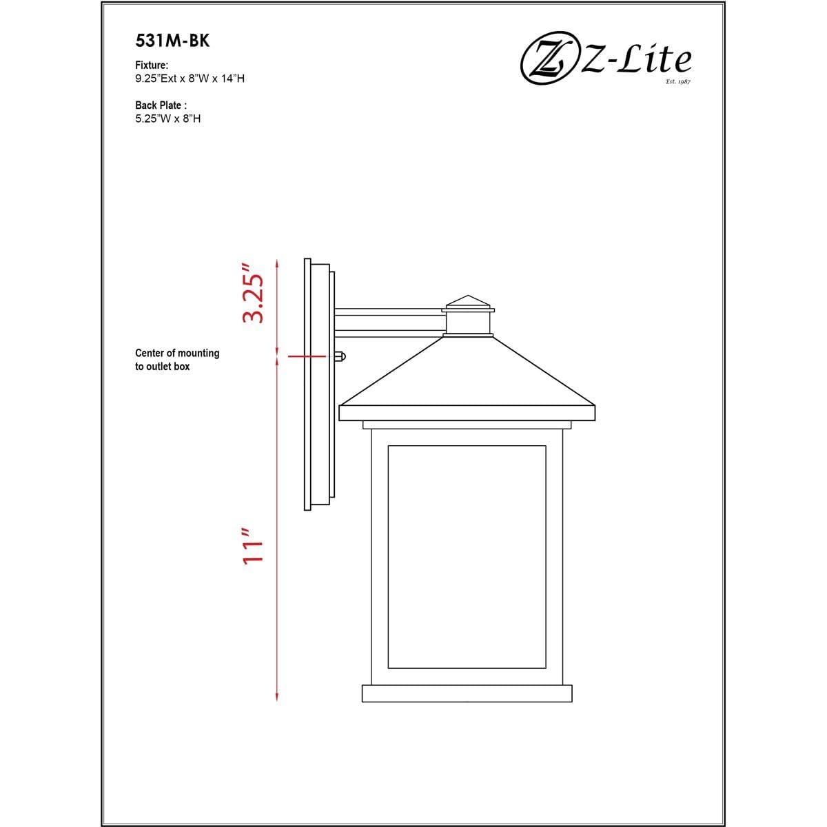Z-Lite 531M-BK 1 Outdoor Wall Light, Black