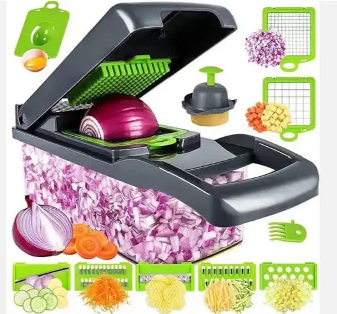 Vegetable Chopper,Pro Onion Chopper,14 in1 Multifunctional Food Chopper,Kitchen Veggie Chopper with 8 Blades,Vegetable Chopper With Container ,Vegetable Slicer Dicer Cutter,Salad,Garlic Chopper