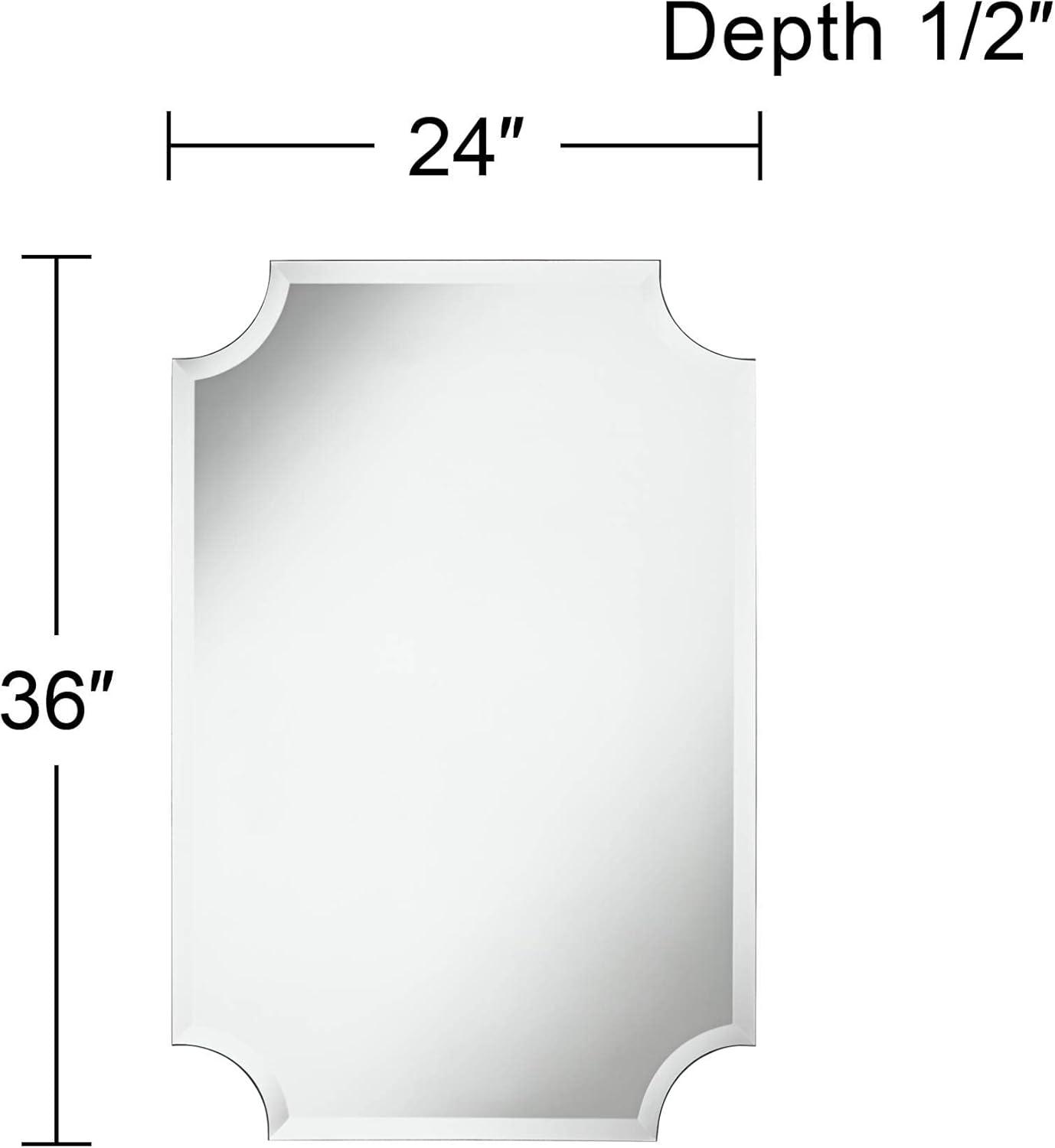 Noble Park Brix Rectangular Cut Corners Vanity Wall Mirror Beveled Edge Frameless 24" Wide for Bathroom Bedroom Living Room Home Office Entryway House