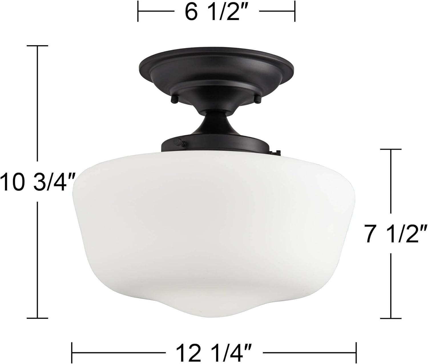 Regency Hill Schoolhouse Rustic Farmhouse Ceiling Light Semi Flush Mount Fixture 12 1/4" Set of 2 Black Floating White Glass for Bedroom