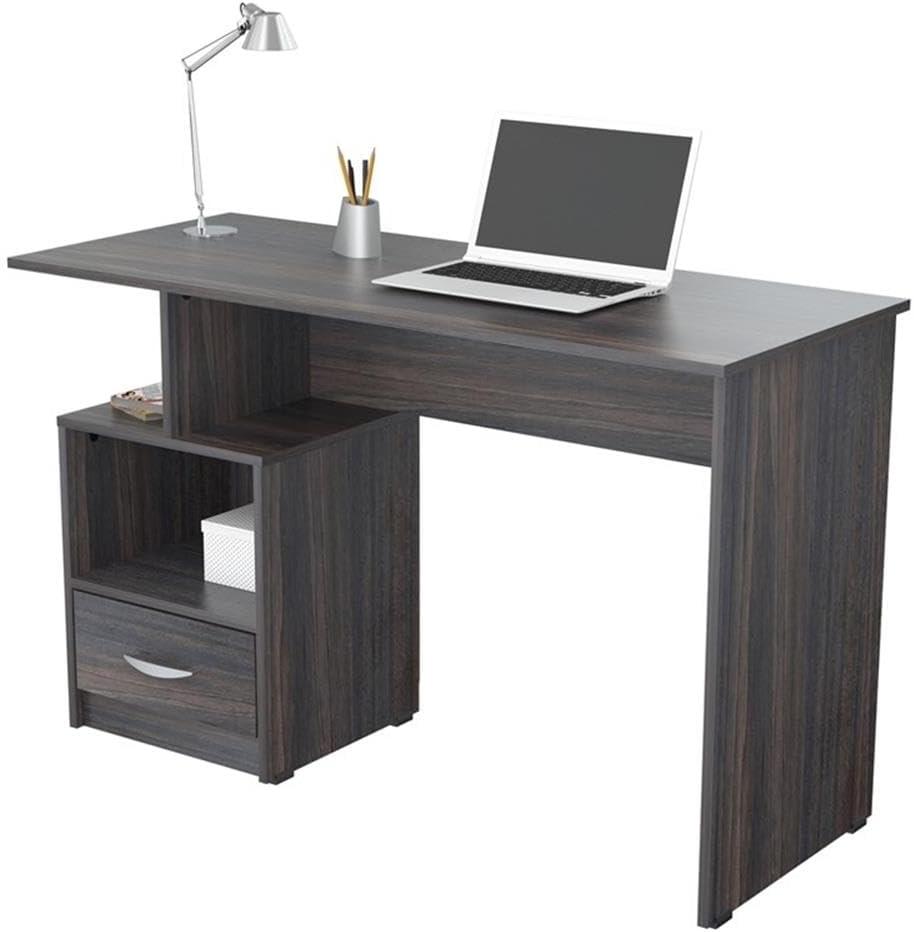 Inval Modern Writing Desk with Drawer and Open Storage, Espresso