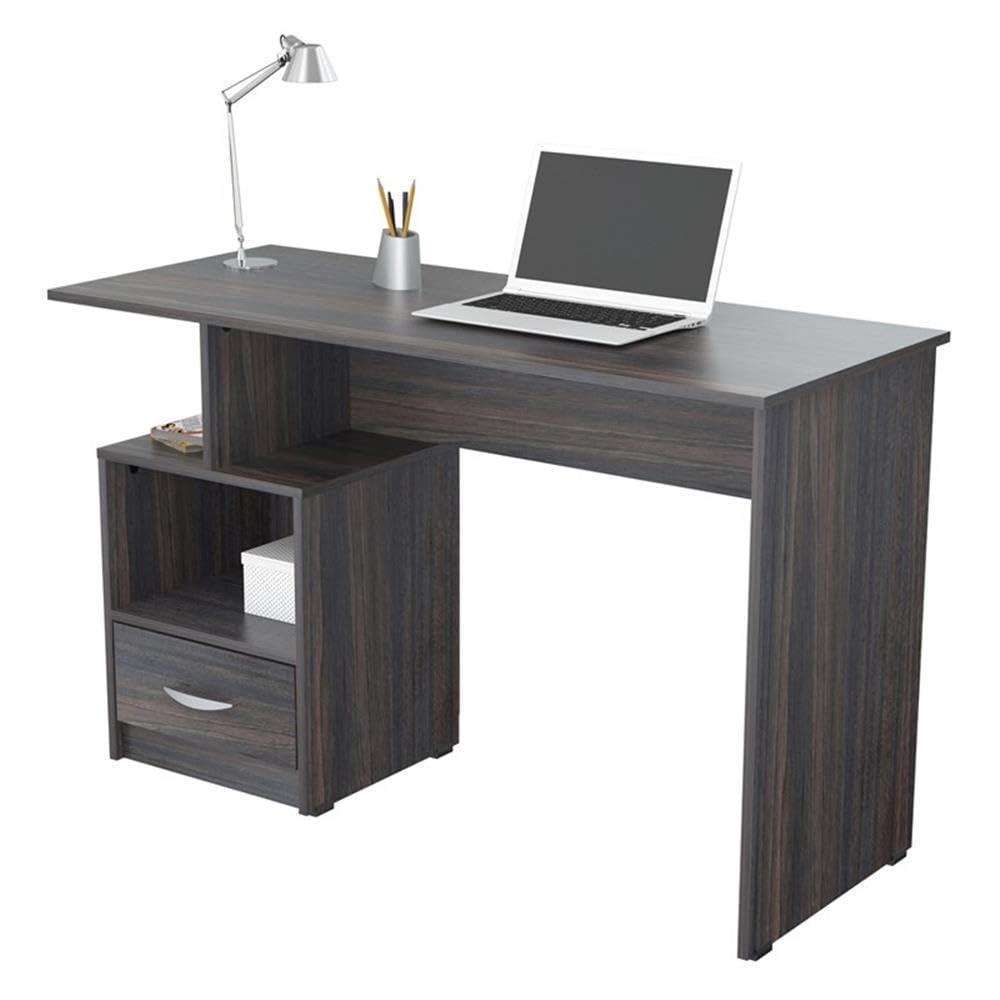 Inval Modern Writing Desk with Drawer and Open Storage, Espresso