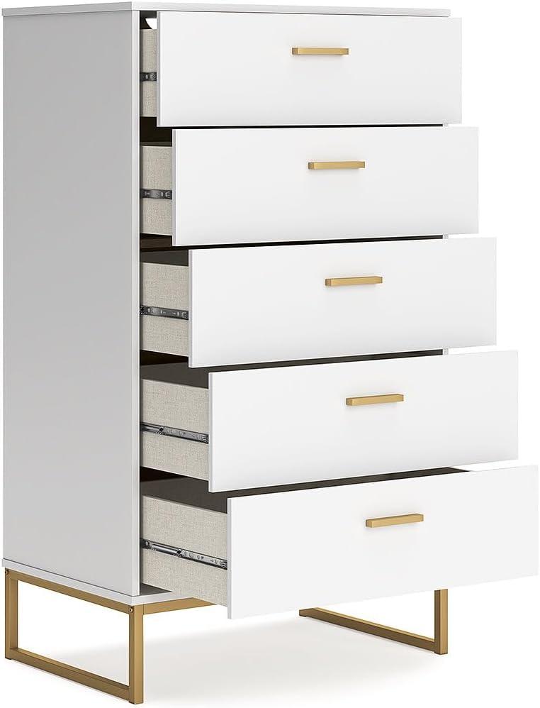 Signature Design by Ashley Socalle 5 Drawer Tall Dresser, White/Gold