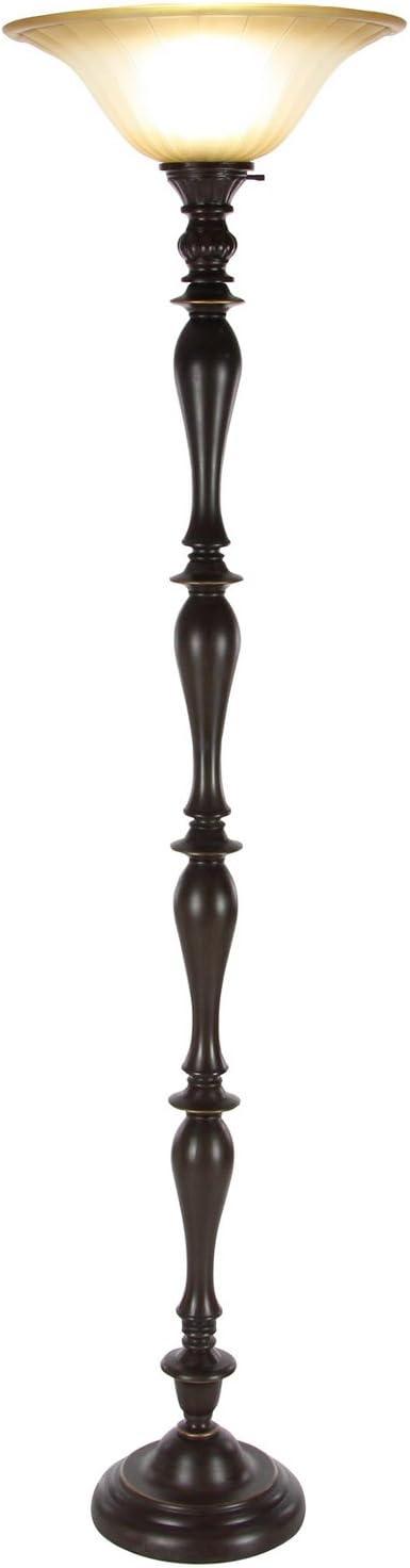 Espresso Finish Traditional 71" Torchiere Floor Lamp with Amber Glass