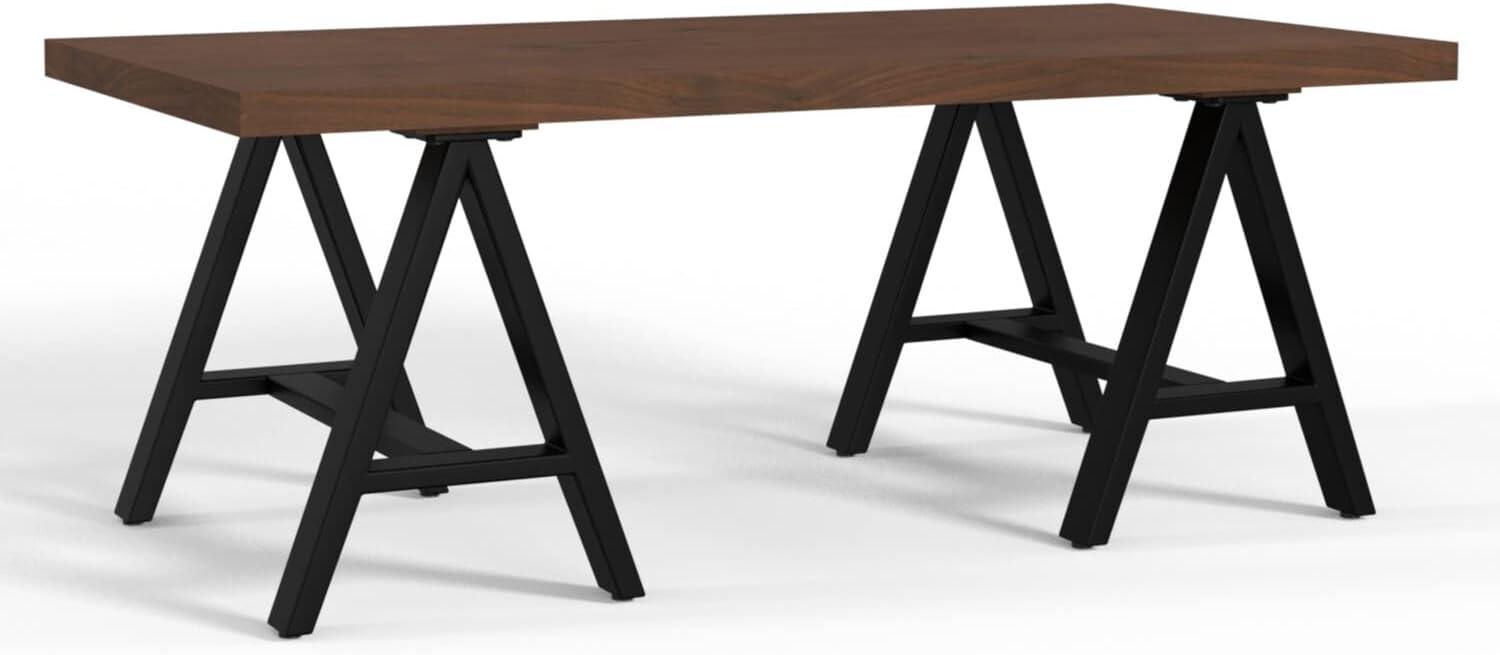 Simpli Home Sawhorse Industrial 48 inch Wide SOLID WALNUT WOOD and Metal Coffee Table