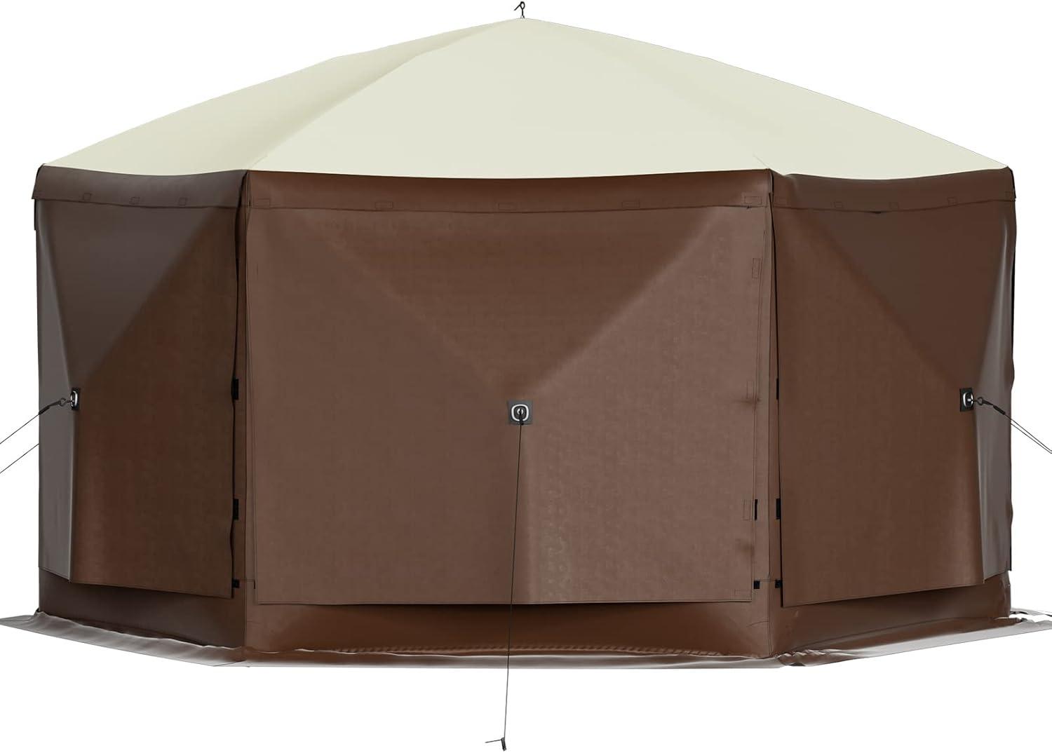 Hexagonal Brown and Beige Alloy Steel Pop-Up Gazebo Tent