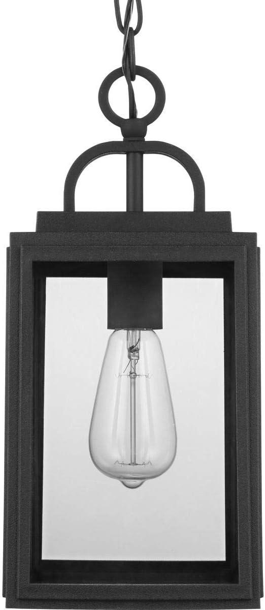 Progress Lighting Grandbury 1-Light Outdoor Hanging Lantern, Black, Clear Glass, DURASHIELD