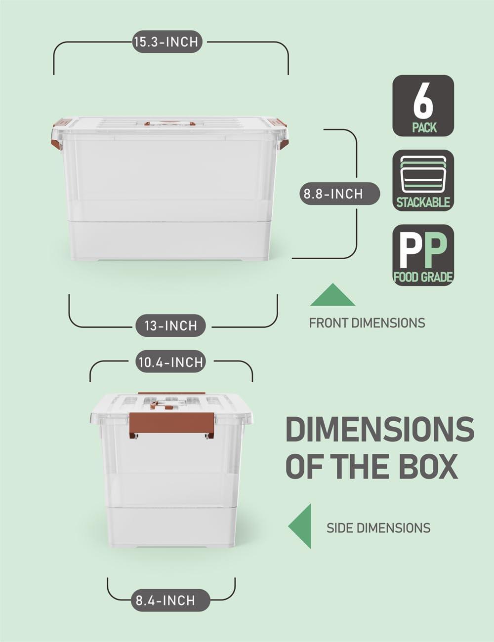 Clear Stackable Plastic Storage Boxes with Lids, 6-Pack, 5 Liters