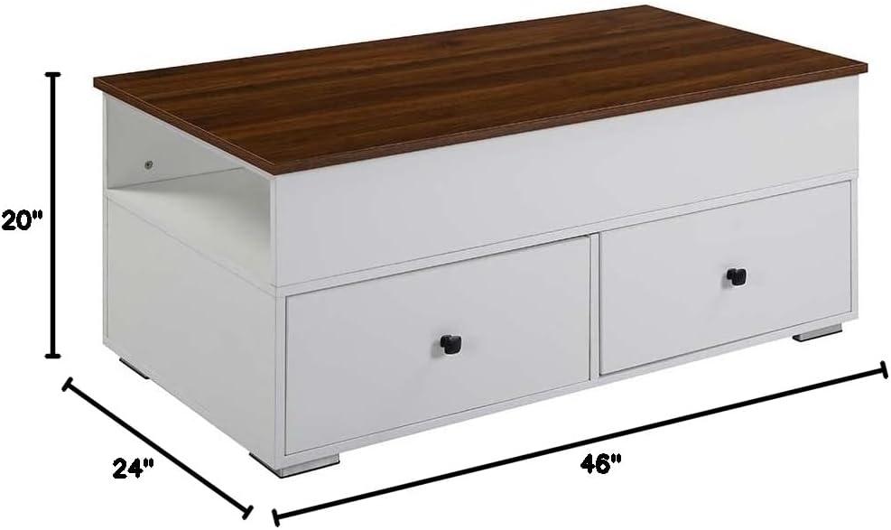 Aafje 49" Coffee Tables Oak/White Finish - Acme Furniture: Rectangular Living Room Table with Adjustable Shelves, Drawer