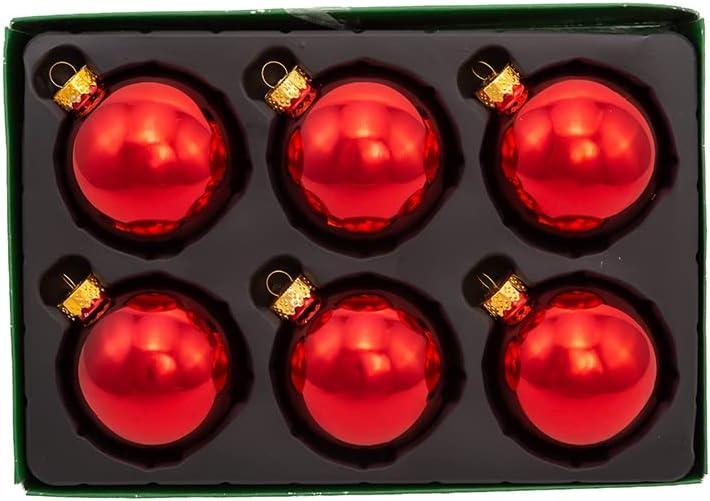 Shiny Red Glass Christmas Ball Ornaments Set of 6