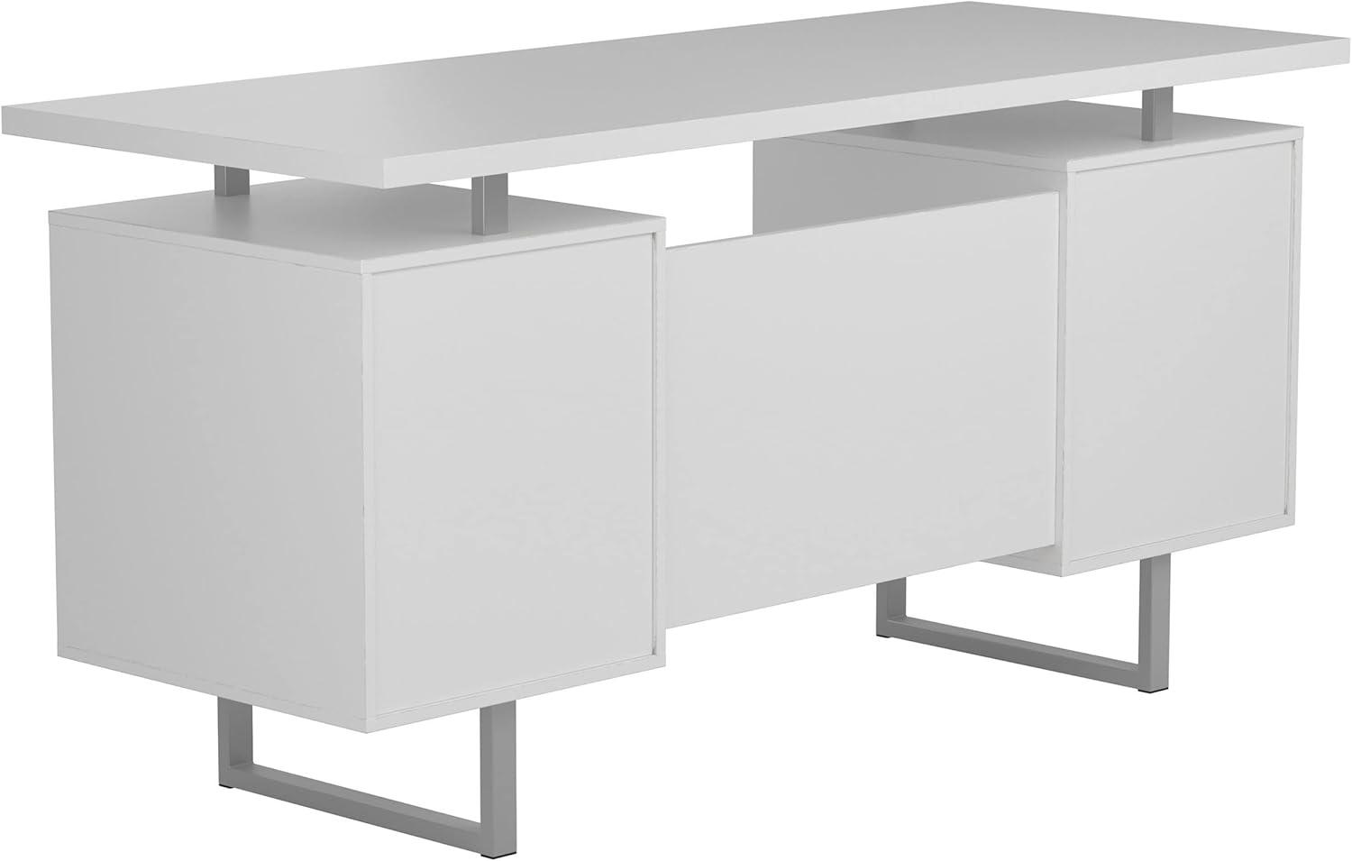 Lawtey 2 Drawer Office Desk White High Gloss - Coaster: Modern Home Office Furniture with File Storage