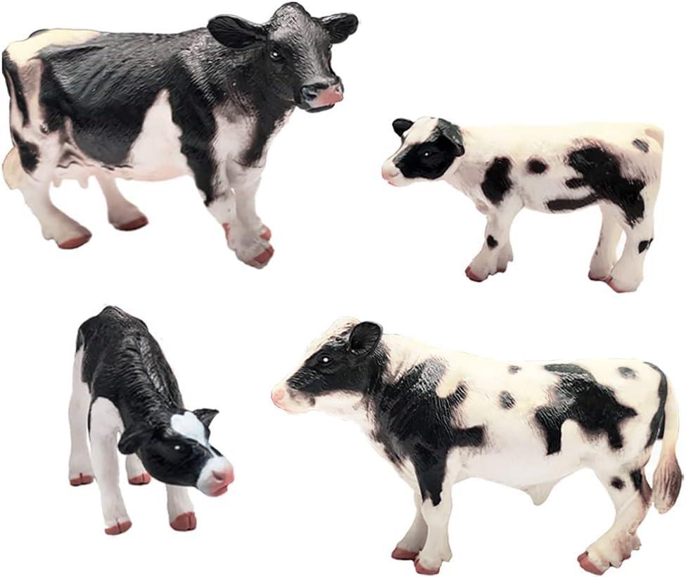 Realistic Farm Cow Model Figures Toy Set, 4pcs Cow Statues Family Figurines Collection Playset, Farm Meadows Pasture Preschool Educational Learn Cognitive Toys