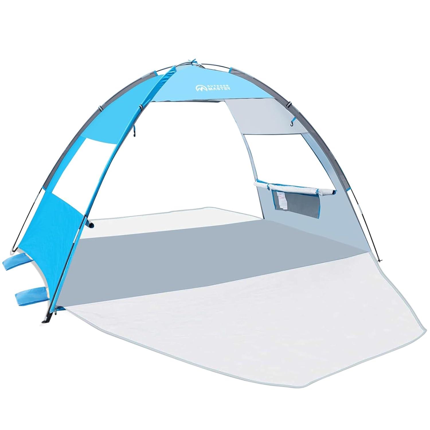 OutdoorMaster Beach Tent Sun Shelter with 2 Ventilated Doors, UPF50+ Easy Setup Beach Tent Canopy for 3 Person, Lightweight & Portable Family Beach Umbrellas for Sand with Carrying Bag - Blue