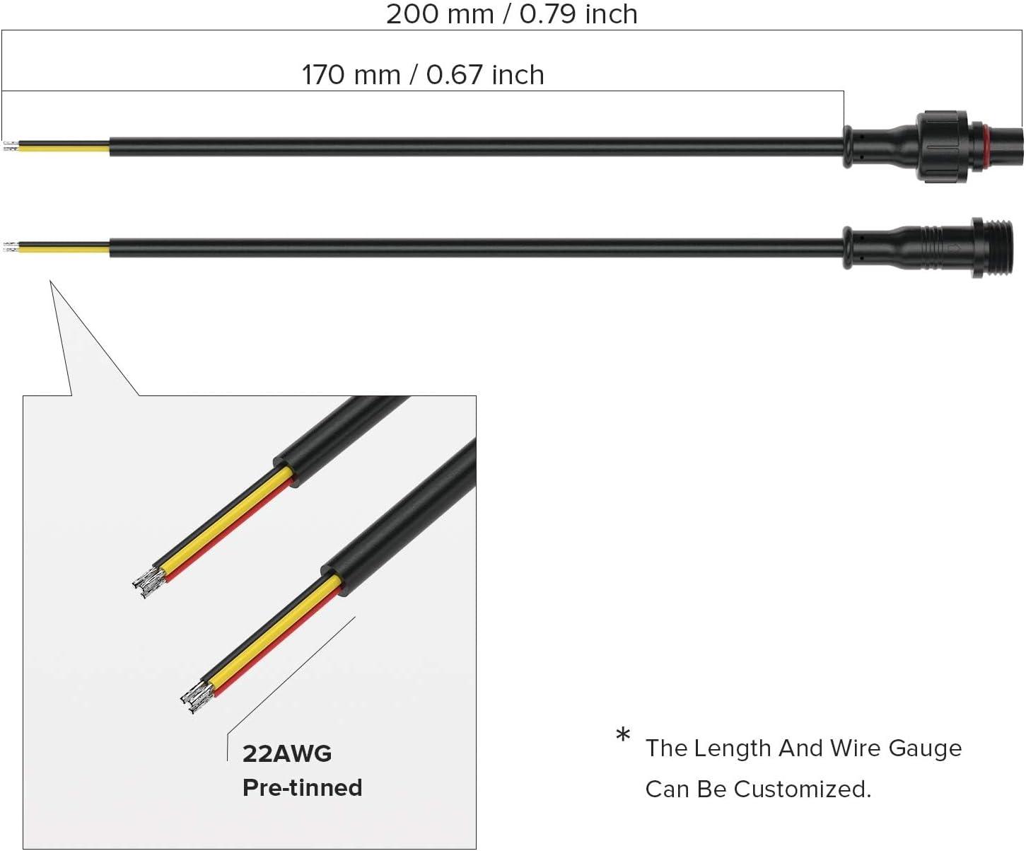 BTF-LIGHTING 3 Pin Electrical Connector 22AWG IP65 Male Female Connector 7.87in/20cm Extension Cable for Car,Truck,Boat,Indoor/Outdoor LED Strip Lights/String 15mm Nut Small Size 5 Pairs