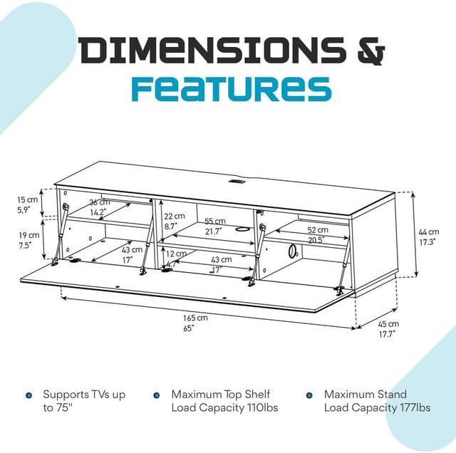 SONOROUS Studio ST-160B Wood and Glass TV Stand with Hidden Wheels for Sizes up to 75" (Modern Design with 6 Shelves for Your Audio/Video Components and Consoles, Comes with I/R Repeater) - Black