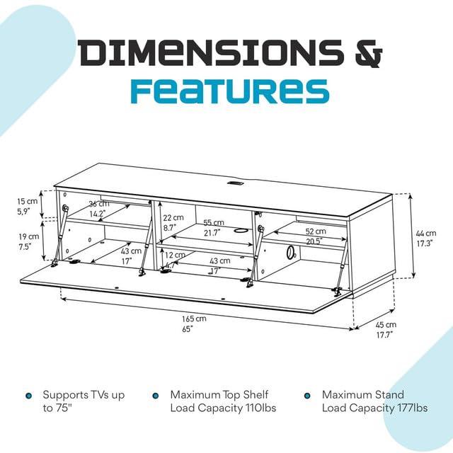 SONOROUS Studio ST-160B Wood and Glass TV Stand with Hidden Wheels for Sizes up to 75" (Modern Design with 6 Shelves for Your Audio/Video Components and Consoles, Comes with I/R Repeater) - Black