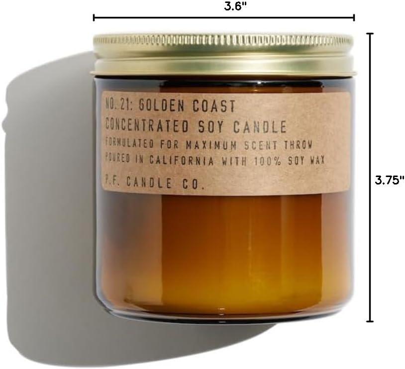 P.F. Candle Co. Large Candle - Golden Coast (12.5 oz Soy Wax, 60-70 Hour Burn Time, Amber Glass Jar)