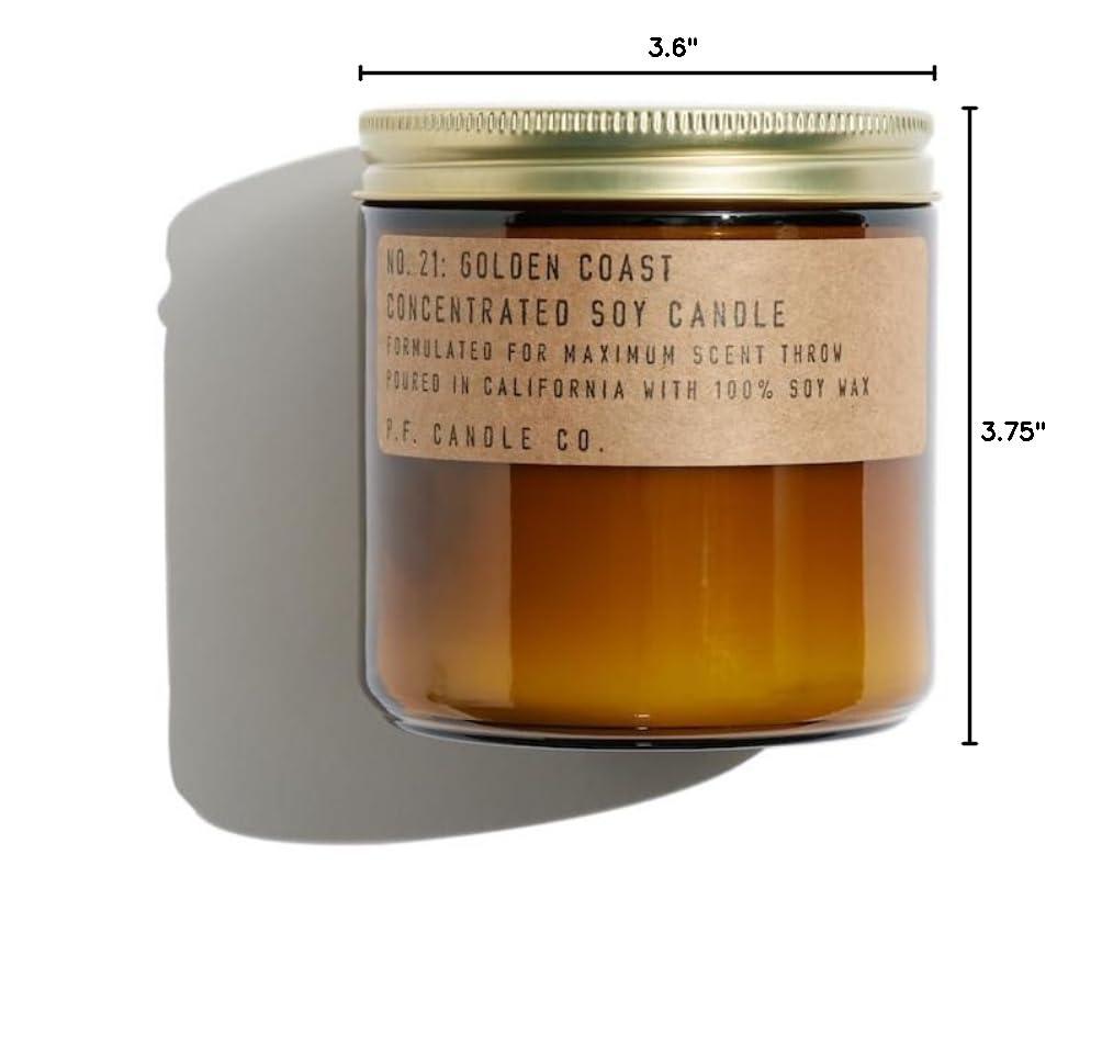 P.F. Candle Co. Large Candle - Golden Coast (12.5 oz Soy Wax, 60-70 Hour Burn Time, Amber Glass Jar)