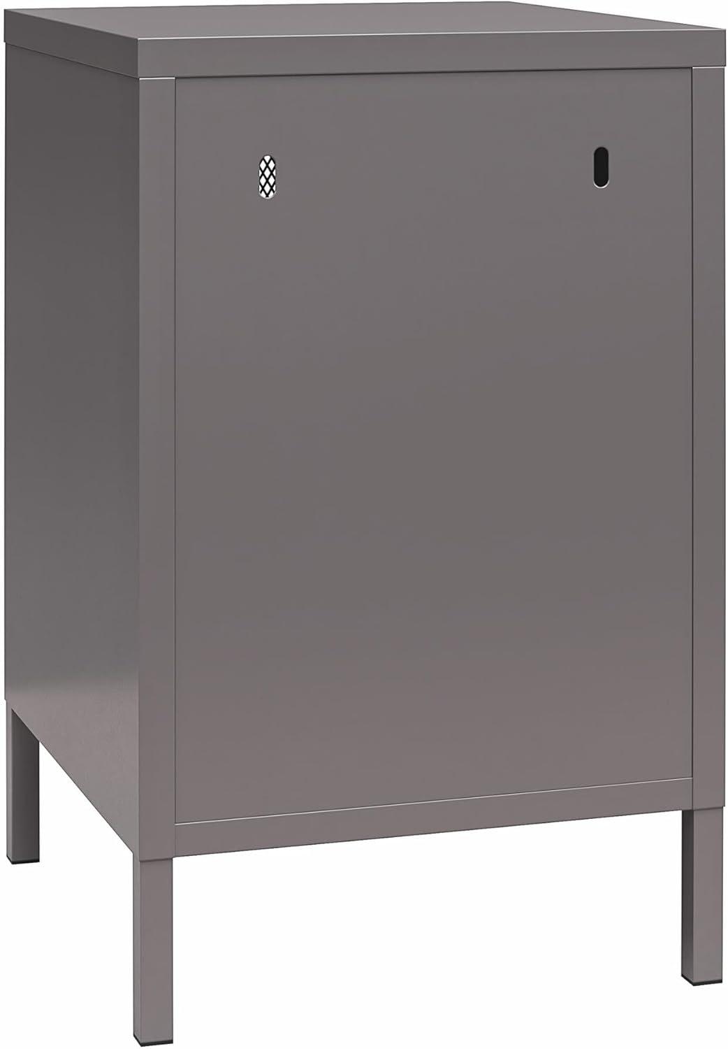 RealRooms Shadwick 1 Door Metal Locker Style End Table with Perforated Metal Mesh Door, Graphite Gray
