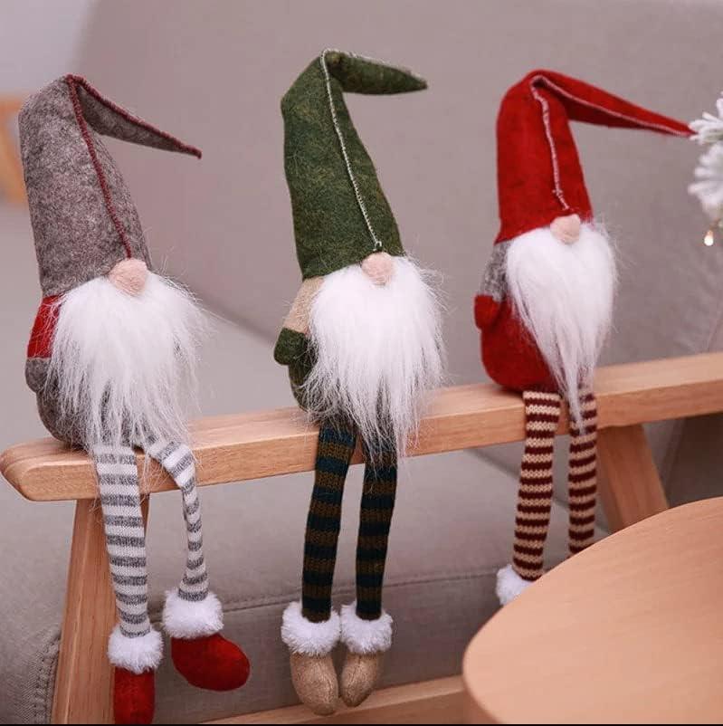 Set of 3 Red, Green, and Gray Scandinavian Christmas Gnome Shelf Sitters