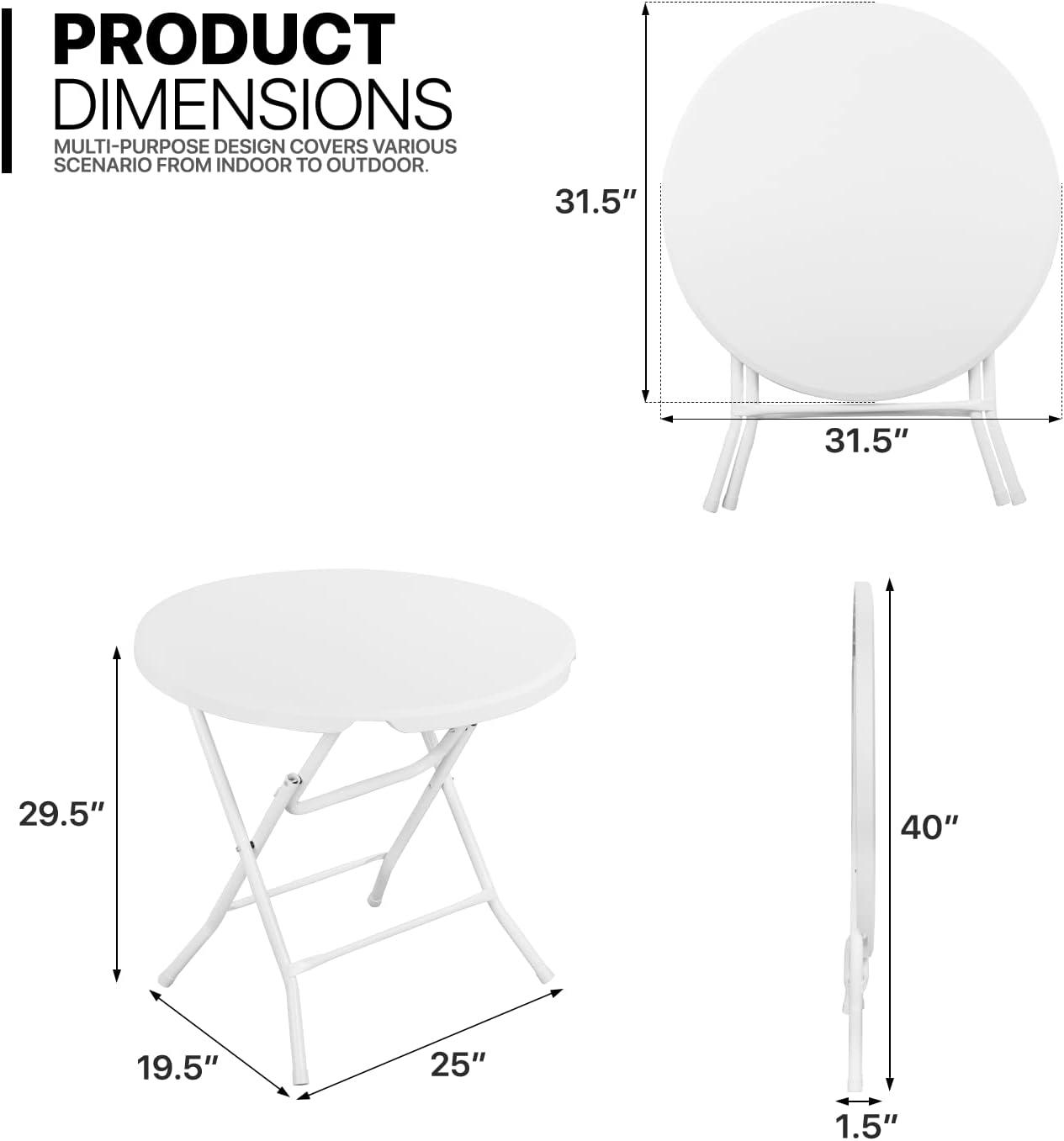 31.5" Round Folding Banquet Table, Portable Plastic Coffee Card Dining Table for Outdoor Party Event
