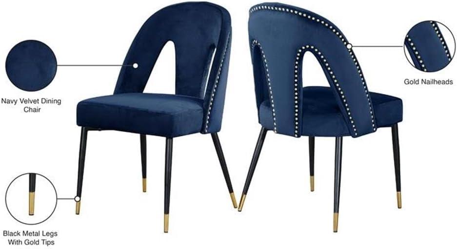 Meridian Furniture Akoya 19.5"H Velvet Dining Chair in Navy (Set of 2)