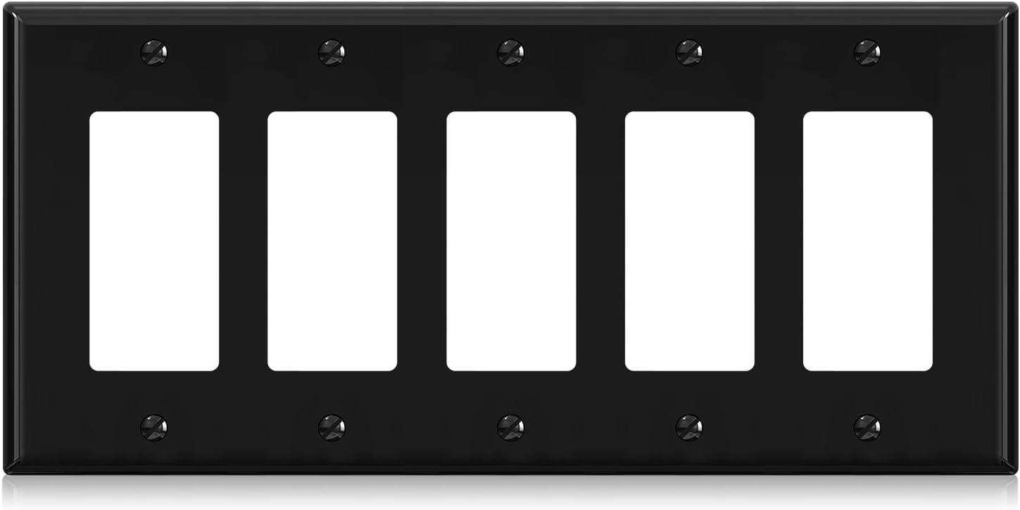 ENERLITES Decorator Light Switch or Receptacle Outlet Wall Plate, Gloss Finish, Size 5-Gang 4.50" x 10.03", Polycarbonate Thermoplastic, 8835-BK, Black