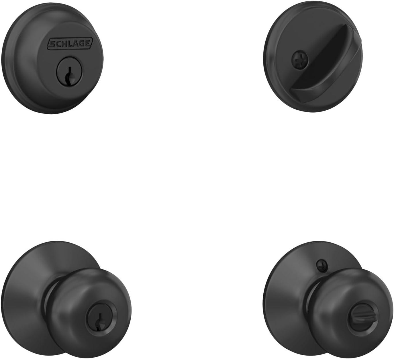 Matte Black Entry Knob and Single Cylinder Deadbolt Set