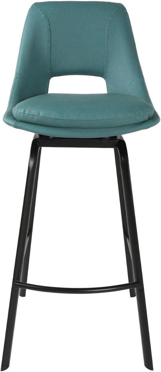 Carise 30" Blue Faux Leather Swivel Bar Stool with Black Metal Frame