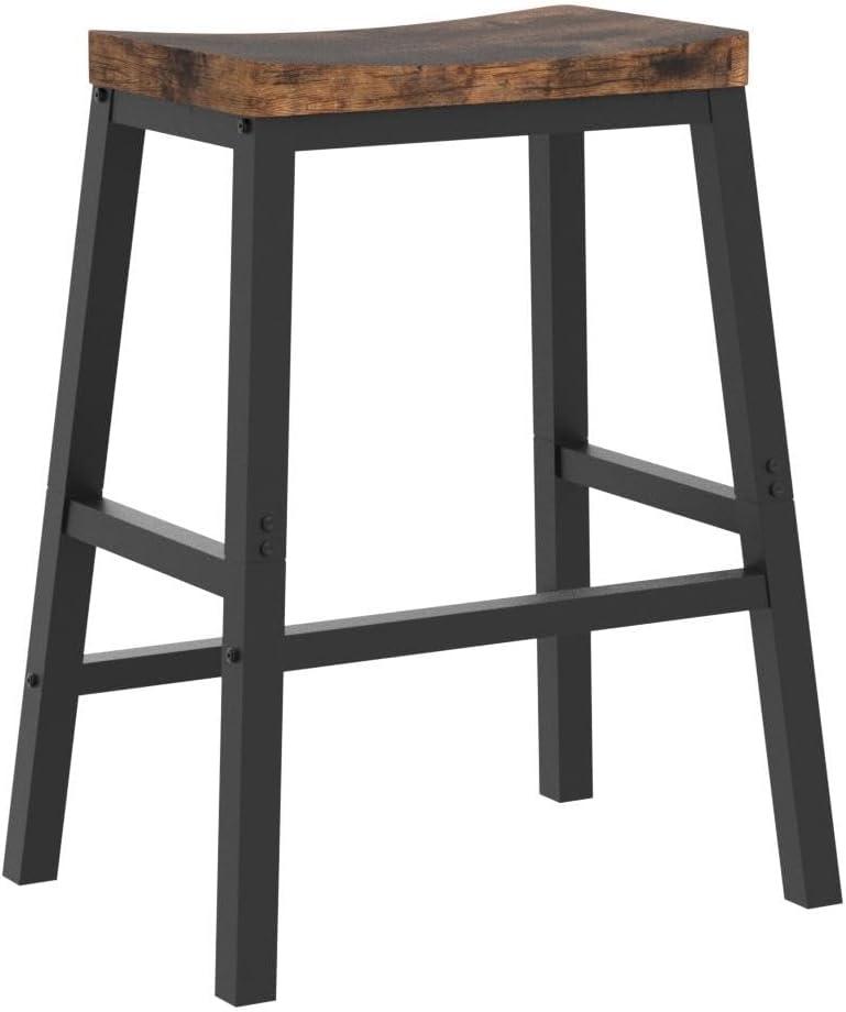 Bar Stools, Set of 2 Bar Chairs, 23.6 Inch Saddle Stools, Kitchen Counter Stools with Footrests, Industrial Stools for Dining Room, Kitchen, Counter, Bar, Rustic Brown and Black BF02MD01