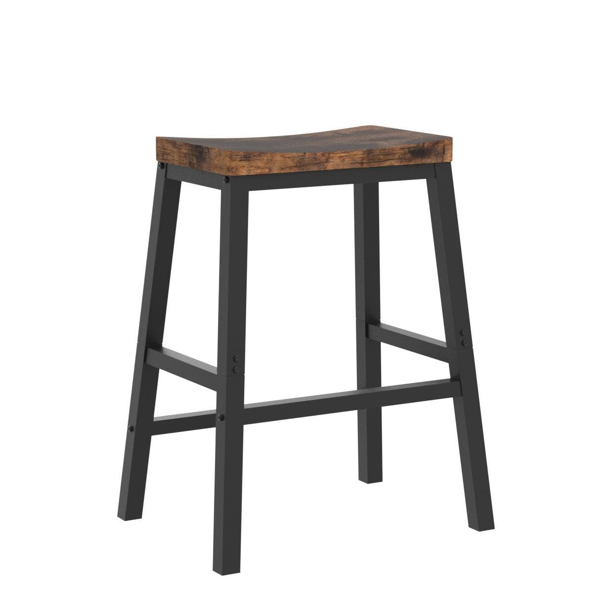 Bar Stools, Set of 2 Bar Chairs, 23.6 Inch Saddle Stools, Kitchen Counter Stools with Footrests, Industrial Stools for Dining Room, Kitchen, Counter, Bar, Rustic Brown and Black BF02MD01