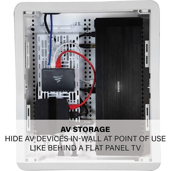 Legrand - OnQ 17 Inch Media Enclosure, Electrical Box, Cable Management Box Dual Purpose In Wall Enclosure for TV Device Storage and Media Distribution, Recessed Media Box, White, ENP1700NA