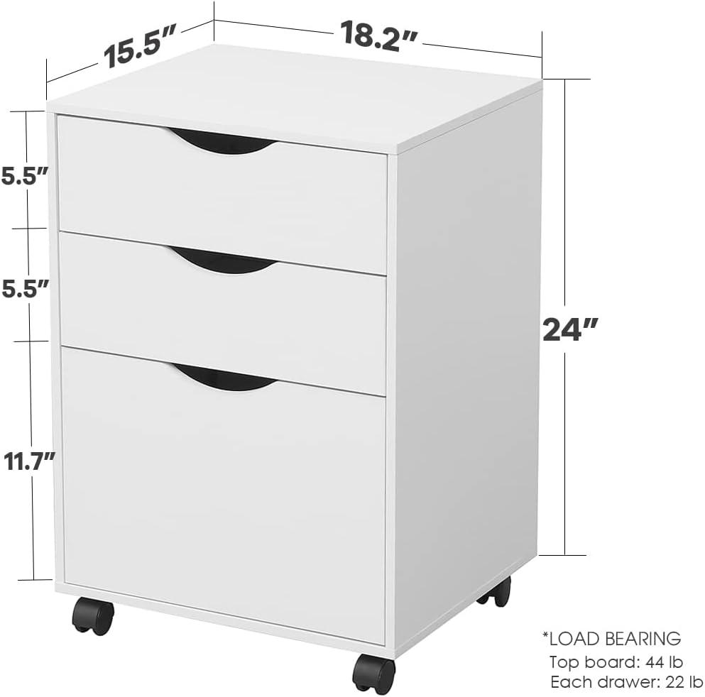 3 Drawers Storage Cabinet, Wooden Mobile Filing Cabinet for Mini Printer Stand, with Lockable Casters, for Home Office (3-Drawers, White)