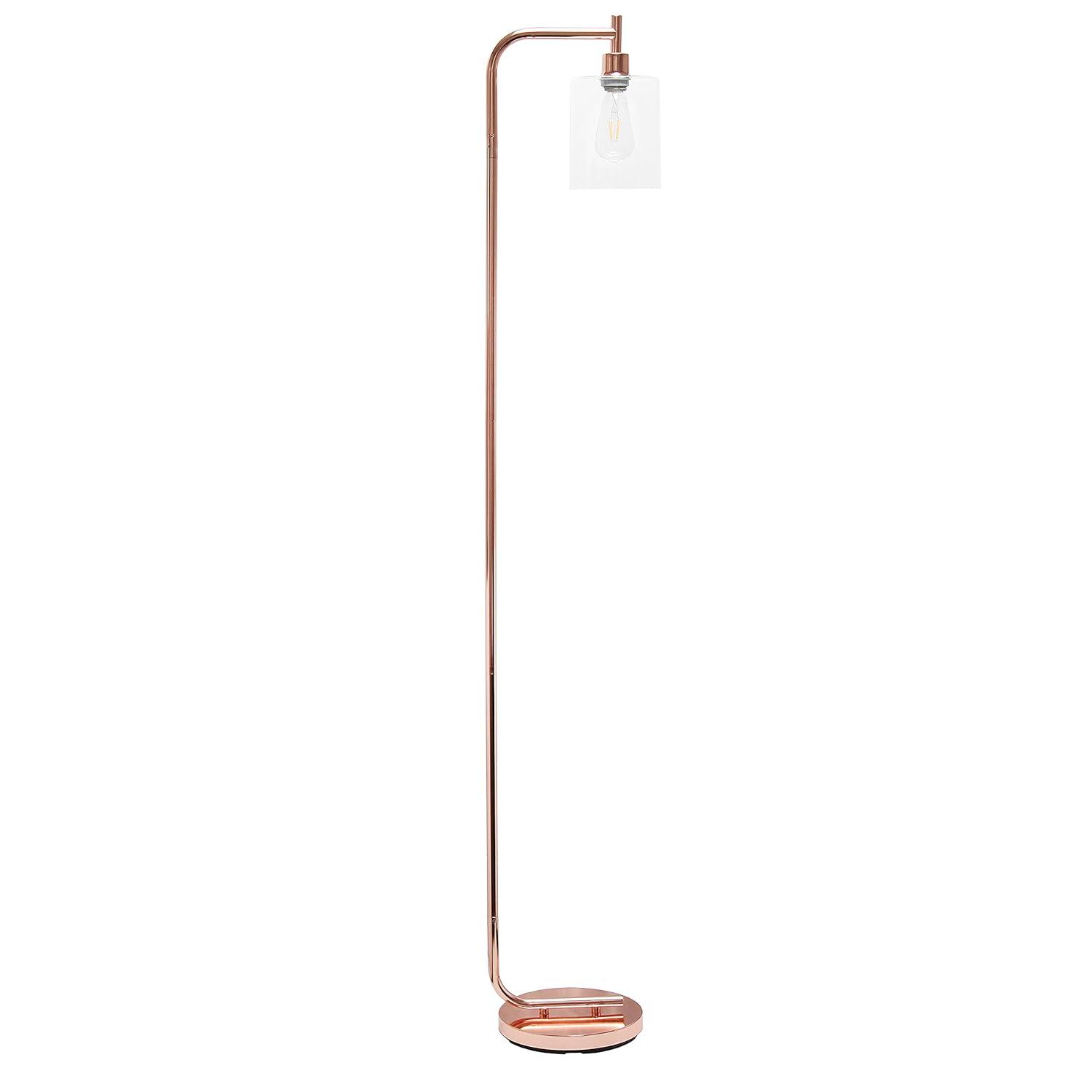 Iron Lantern Floor Lamp with Glass Shade Pink - Simple Designs: ETL Listed, Metal Base, Cylinder Shade