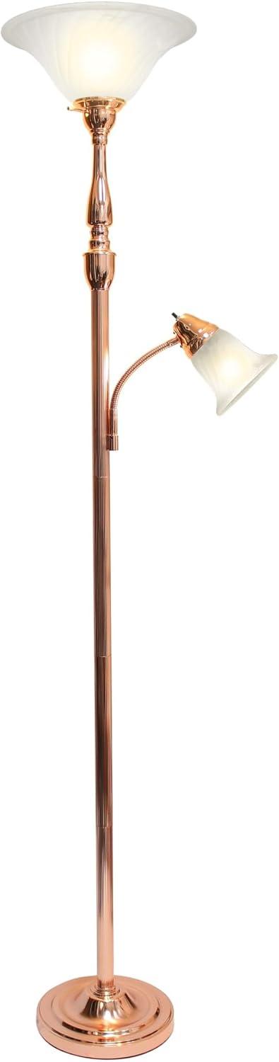 Rose Gold 71.75" Floor Lamp with White Marble Glass Shades