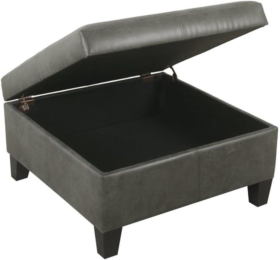 Luxury Large Square Storage Ottoman with Lid - HomePop: Faux Leather, Seating & Rosewood Legs