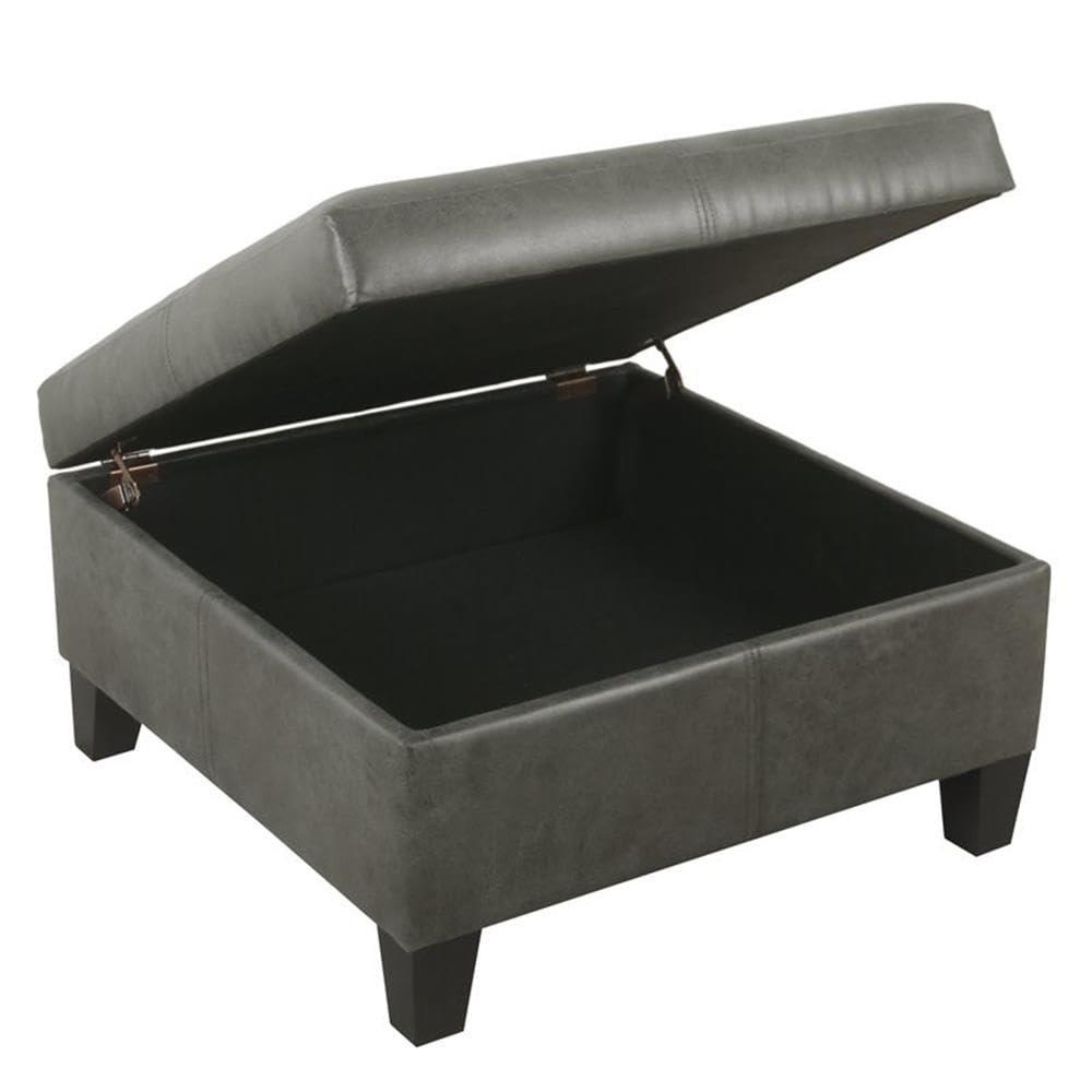 Luxury Large Square Storage Ottoman with Lid - HomePop: Faux Leather, Seating & Rosewood Legs