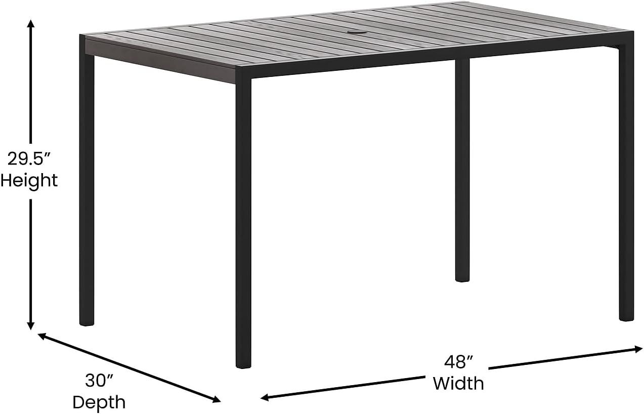 Lark 48" Rectangular Steel and Gray Faux Teak Outdoor Dining Table