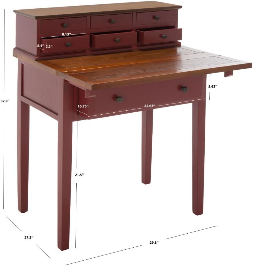 Transitional Black Wood Desk with 7 Drawers and Foldable Top