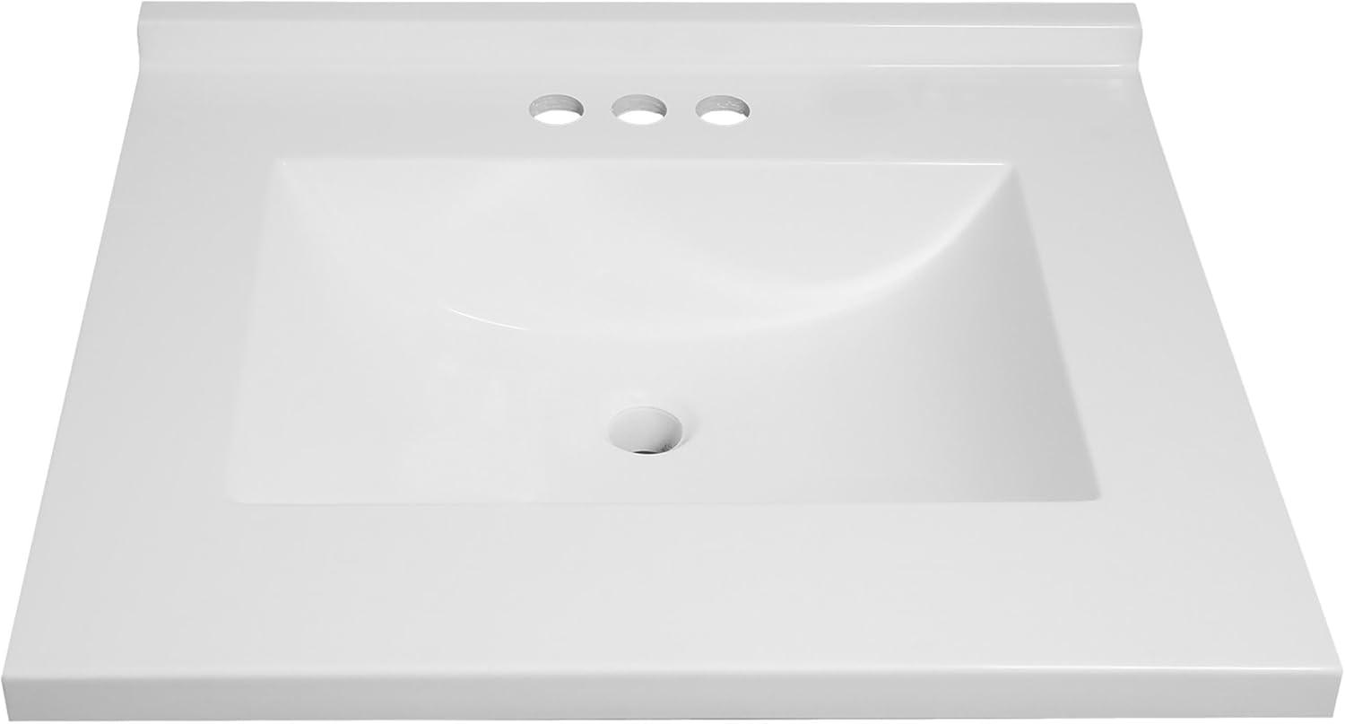 25 Inch Camilla Modern Vanity Top Single Sink with Backsplash, Solid White