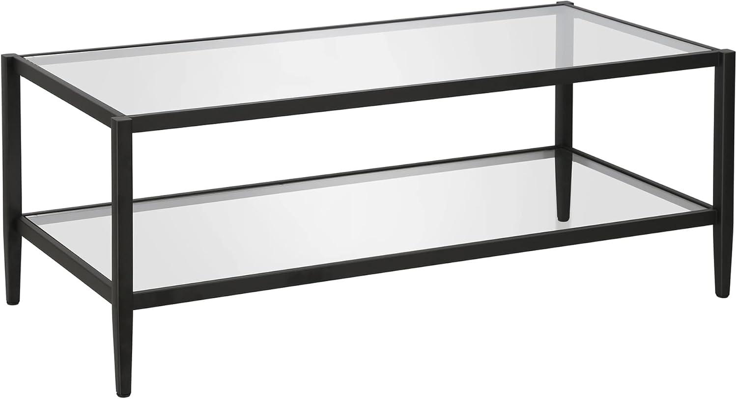 Modern Rectangle Coffee Table in Brass and Gold with Mirrored Shelf - Henn&Hart