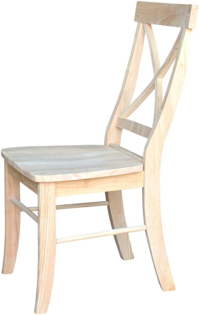 Set of 2 White Cross Back Solid Wood Dining Chairs