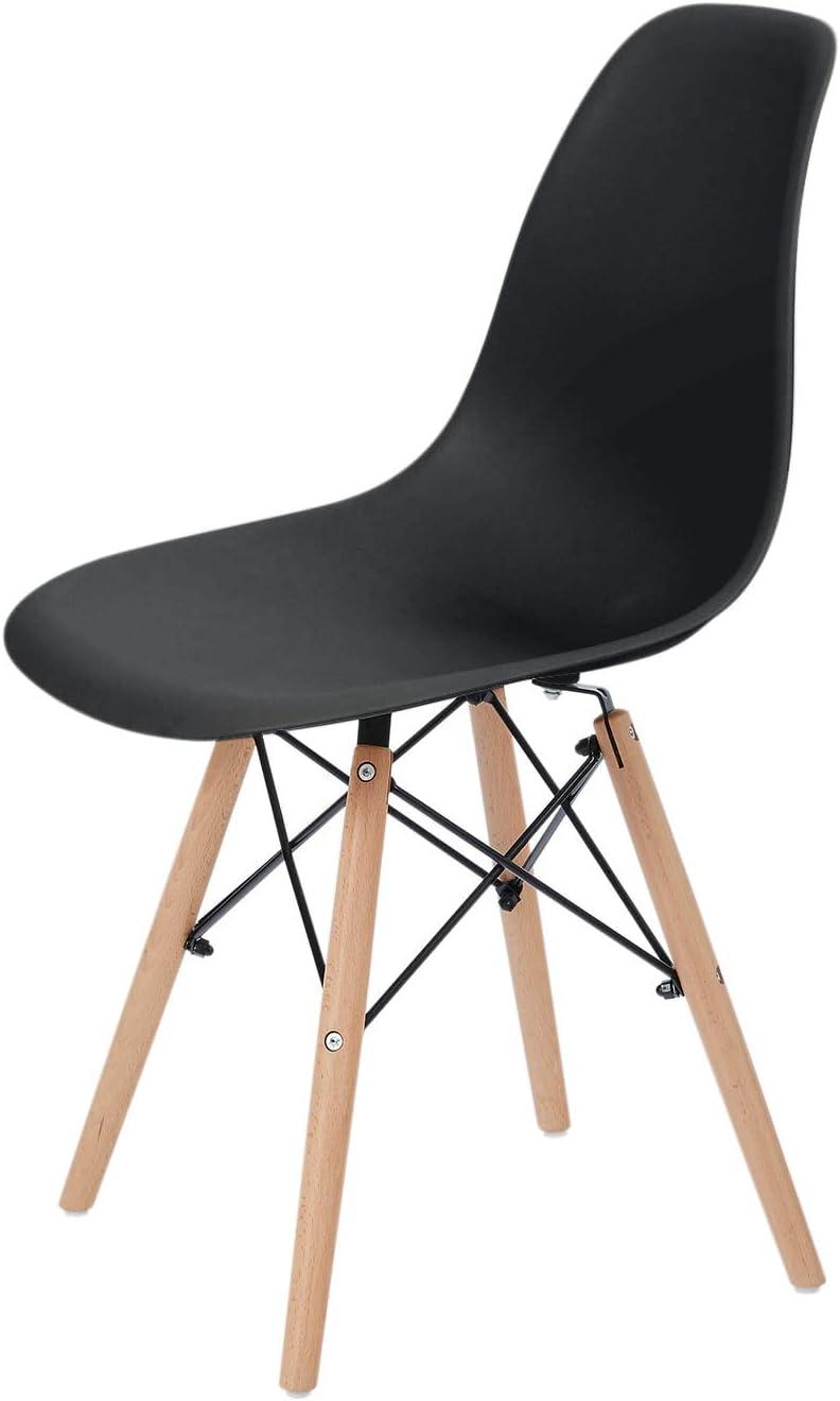 Allan Black Plastic Side Chairs with Wooden Legs, Set of 2