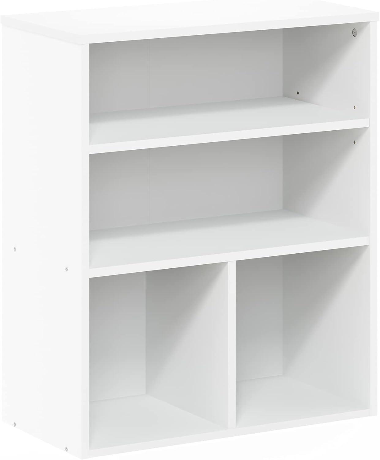 Furinno 3-Tier Open Bookcase Multipurpose Display Rack 3-Cube Storage Bookshelf Cabinet with Adjustable Shelves,White