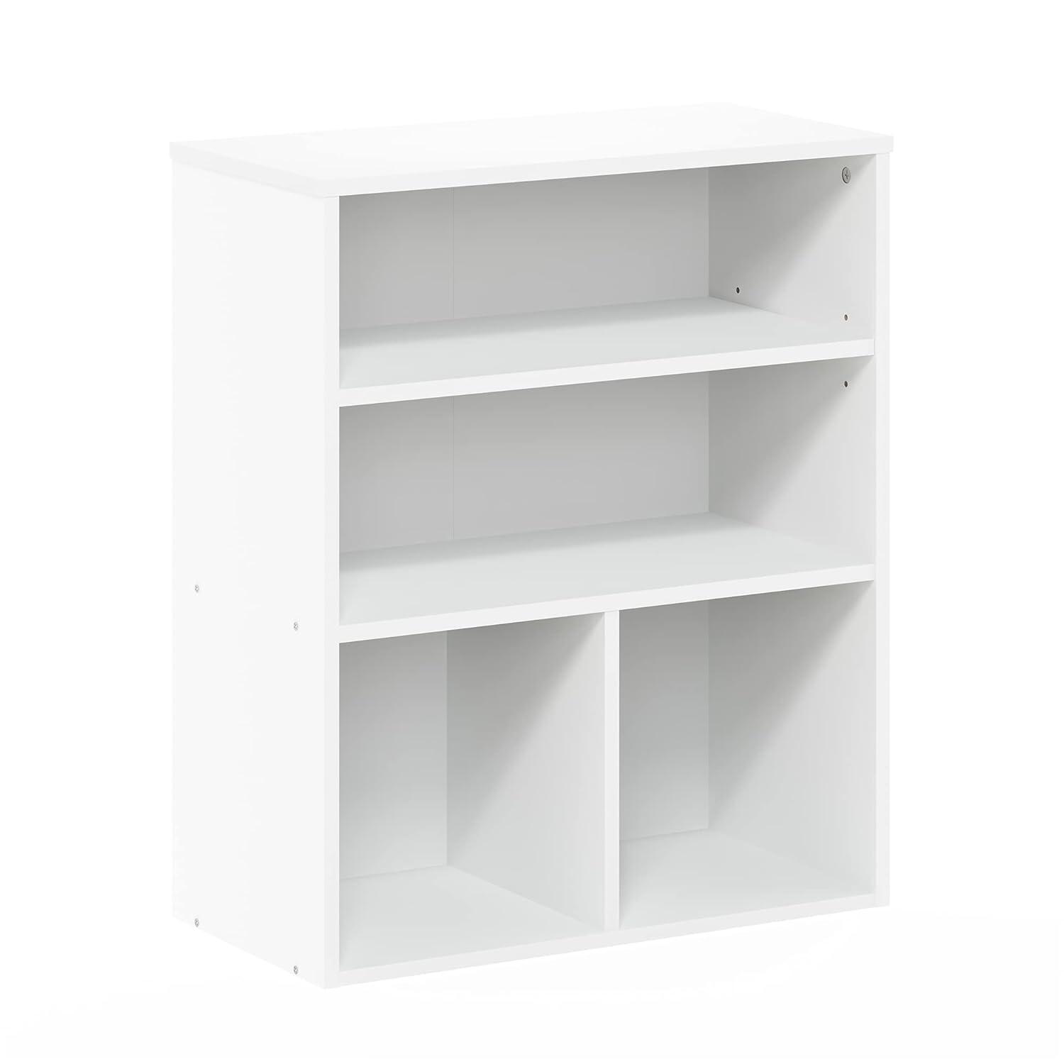 Furinno 3-Tier Open Bookcase Multipurpose Display Rack 3-Cube Storage Bookshelf Cabinet with Adjustable Shelves,White