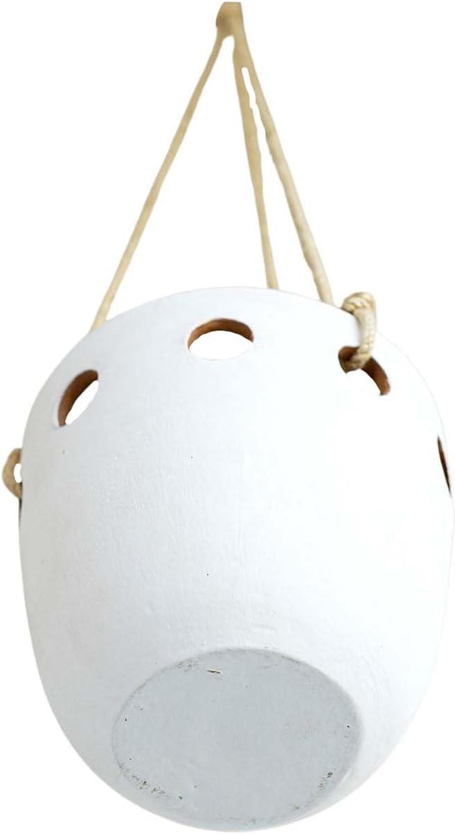 Round Cutout Hanging Planter White Terracotta & Jute by Foreside Home & Garden