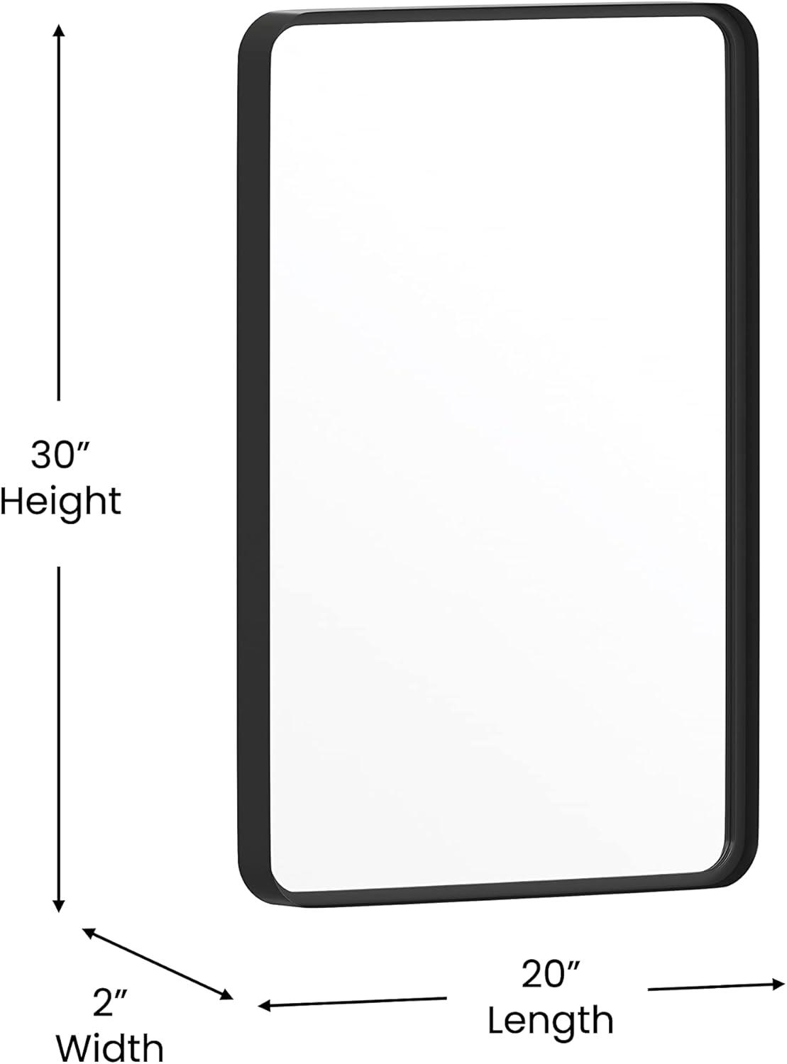 Matte Black Rectangular Wall Mirror with Rounded Corners