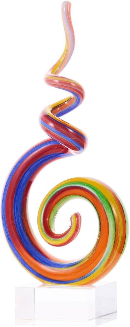 Luxury Lane Hand Blown Abstract Rainbow Swirl Sommerso Art Glass Sculpture Multicolored 9.5"H