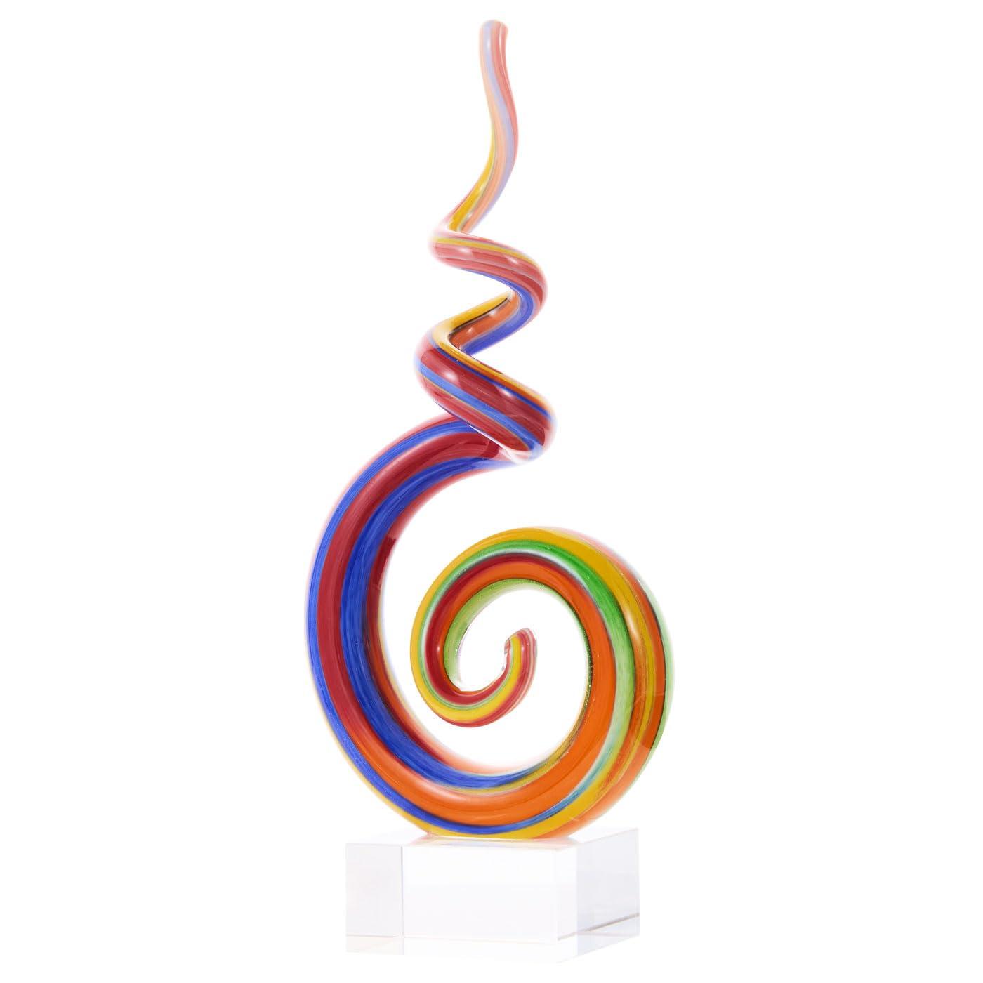 Luxury Lane Hand Blown Abstract Rainbow Swirl Sommerso Art Glass Sculpture Multicolored 9.5"H