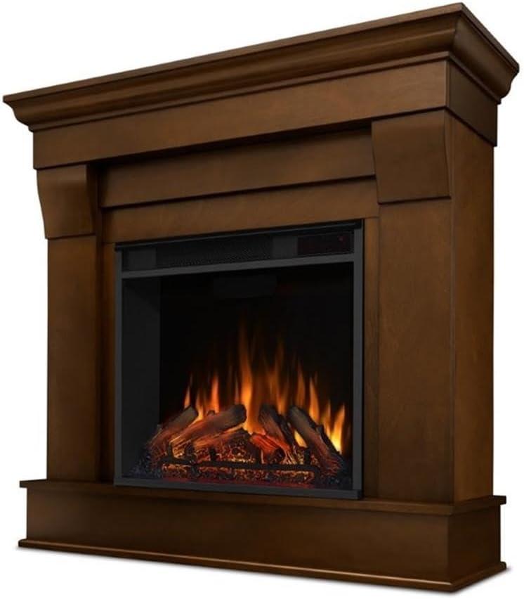 Espresso Solid Wood Electric Fireplace Mantel with Adjustable LED Flame